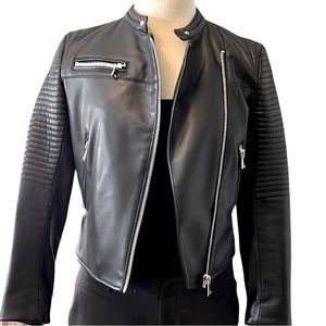 Zara Basic Faux Leather Ribbed Jacket, XS